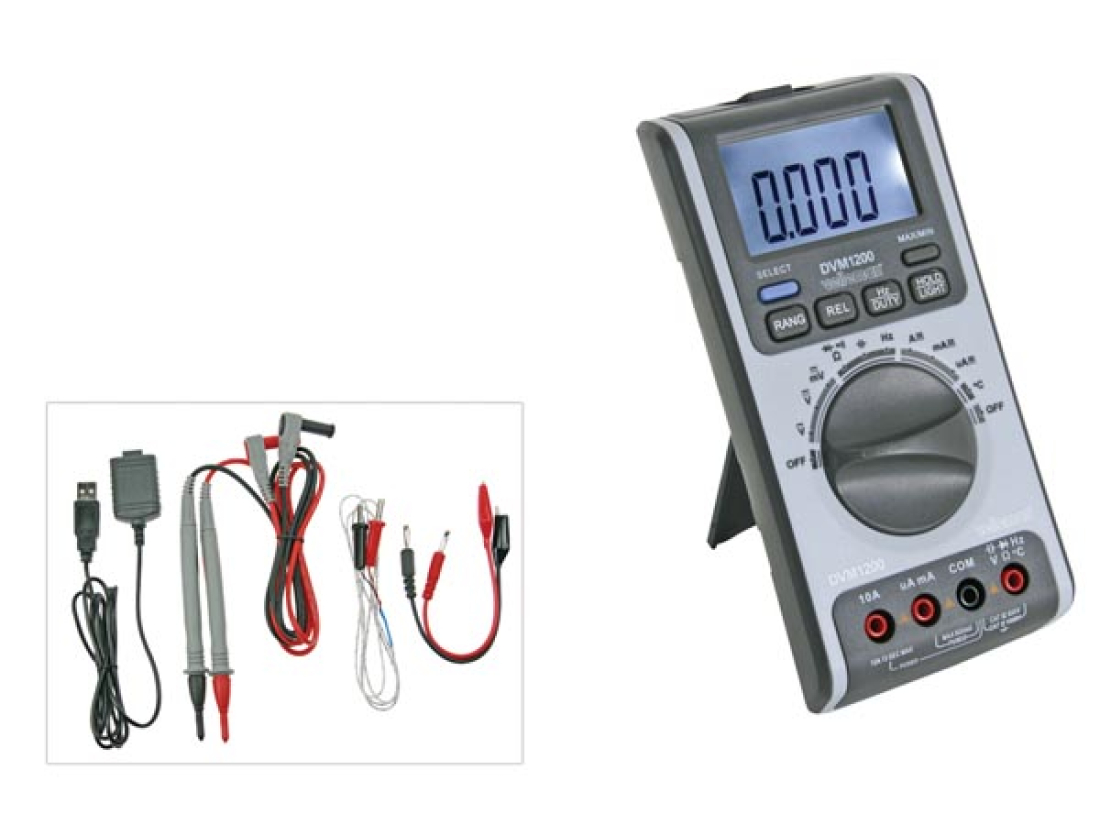 Velleman Digital-Multimeter DVM1200 mit USB-Schnittstelle, Z&auml;hler + Tempe