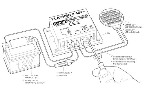 Preview: Blinker Blinkgeber für LED-Leuchtmittel und Glühlampen 9V-48V DC max 10A M206 Kemo Preview: Blinker Blinkgeber für LED-Leuchtmittel und Glühlampen 9V-48V DC max 10A M206 Kemo