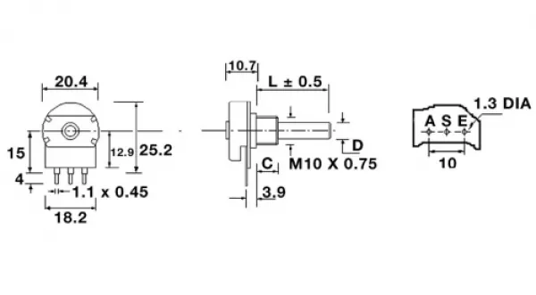 Drehpoti Potentiometer 6mm mono linear 2,2K Ohm omeg PC20A2K2