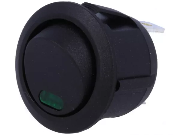 Wippenschalter Schalter Rund schwarz inkl grüner LED Kontrolleuchte