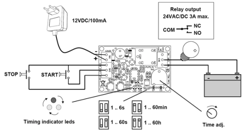 Start / Stop Timer Relais Zeitrelais Zeitschalter 12V VM141 Velleman WHADDA WMT141