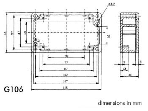 Preview: Aluminium Gehäuse Alu IP65 G106 hohe Schirmdämpfung 115 x 65 x 30mm