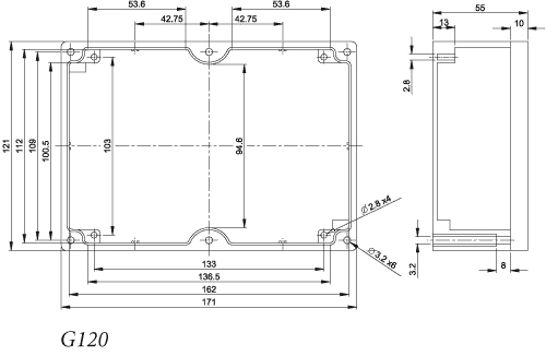 Gehäuse Alu G1201 IP65 hohe Schirmdämpfung 171 x 121 x 55mm