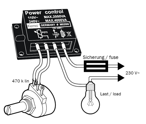 Preview: Leistungsregler Dimmer Lastregler 110V~ - 240V~ max 4000 Watt M028N Kemo