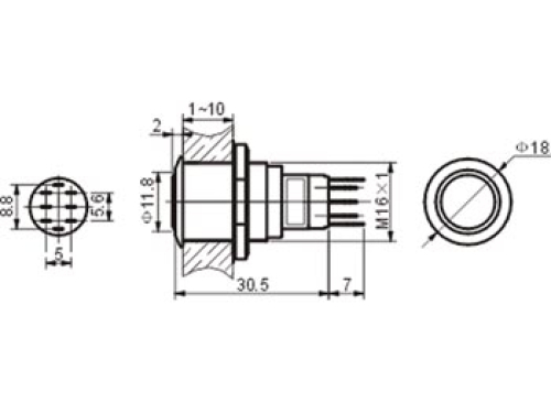 Preview: Drucktaster Taster R1600W 0,5A/230V SPDT mit weisser Beleuchtung Velleman 1x UM Wechselkontakt Preview: Drucktaster Taster R1600W 0,5A/230V SPDT mit weisser Beleuchtung Velleman 1x UM Wechselkontakt