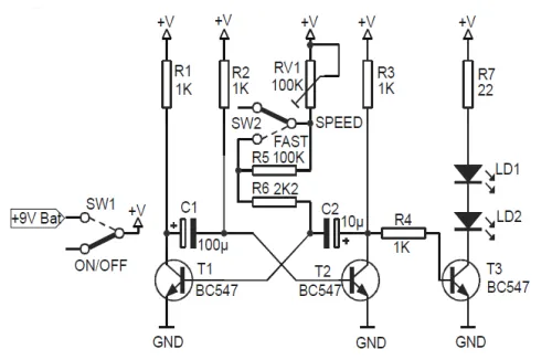 LED Stroboskop Blinker mit 2 weißen LEDs 9V MK147 Velleman Bausatz WHADDA WSL147