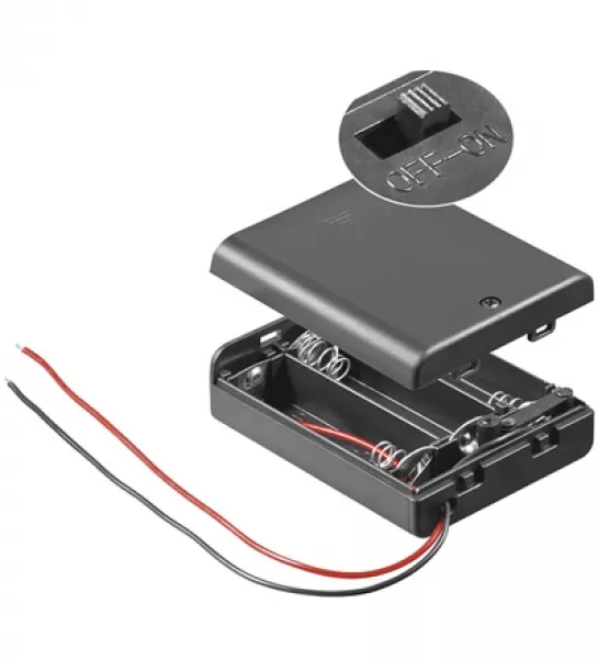 Batteriehalter Batteriegehäuse für 3 x Mignon AA mit Deckel, Schalter und Anschlußleitung