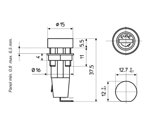 Einbau-Sicherungshalter für 5x20 Sicherungen ESH2