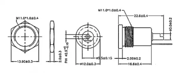 DC-Einbaubuchse für Holstecker metal 2,5 x 5,5mm EDC 25 R