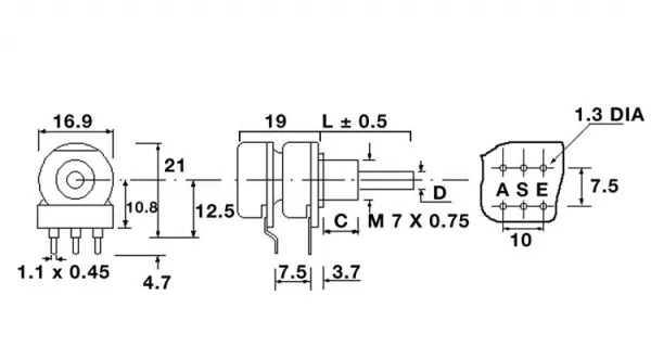 Drehpoti Potentiometer 4mm Stereo linear 22K Ohm omeg PC2G16A22K