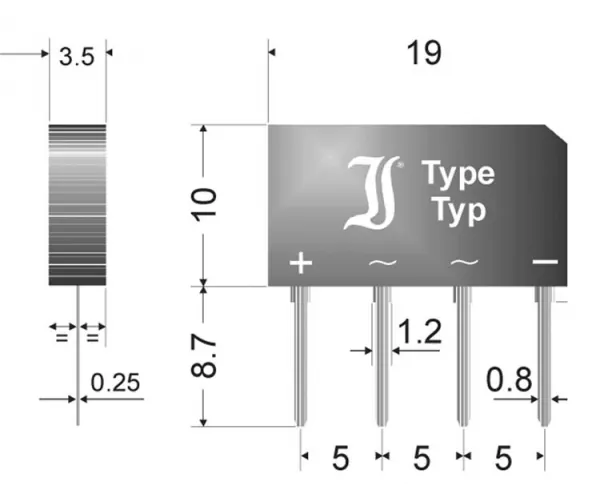 Silizium Einphasen Brückengleichrichter B250C1500A (+ ~ ~ -) max 250V 1,5A