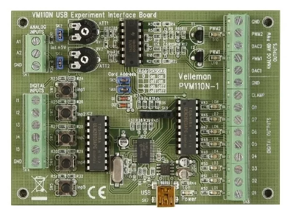 USB Experimentierboard Interface Schnittstelle Analoge & Digitale Eingänge/Ausgänge VM110N Velleman