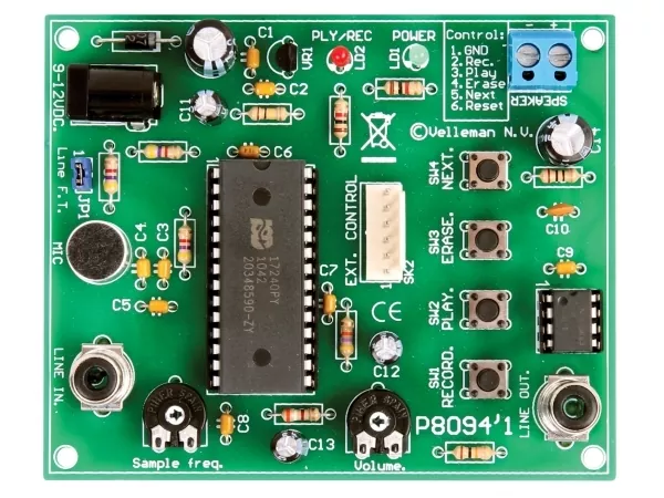 Aufnahme und Wiedergabe Modul Recorder 9V - 12V K8094 inkl Line In / Out und Mikro Velleman Bausatz WHADDA WSAH8094