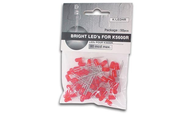 LED 5mm Farbe Rot 50Stück 80mcd K/LEDHR auch für K5600 Bausatz geeignet Velleman