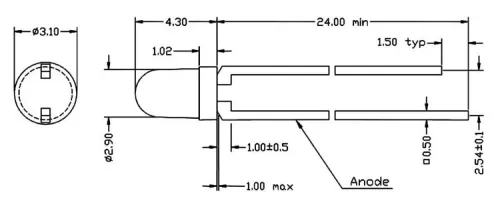 LED 3mm diffuse Leuchtfarbe Blau 200mcd 20mA 3,2V