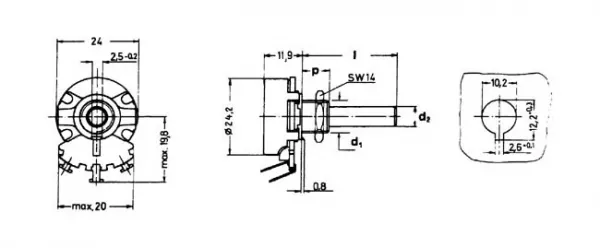 Draht Drehpoti Potentiometer 6mm mono linear 50 Ohm 4Watt