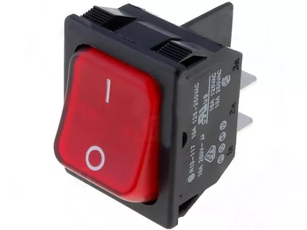 Wippenschalter Schalter eckig schwarz mit roter Wippe EIN / AUS 2polig beleuchtet
