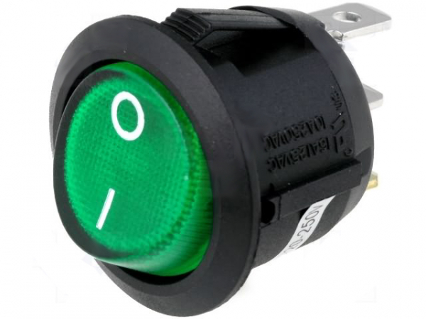 Wippenschalter Schalter rund mit grün beleuchteter Wippe 230V max 10A 1x EIN