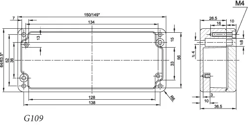 Gehäuse Alu G109 IP65 hohe Schirmdämpfung 150x63x36,5mm
