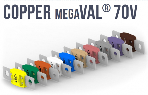 MEGAVAL® Cooper 70V KFZ Sicherung 68,6mm 100A 125A 150A 175A 200A 225A 250A 300A 400A 500A MTA auch für Solarspeicher geeignet