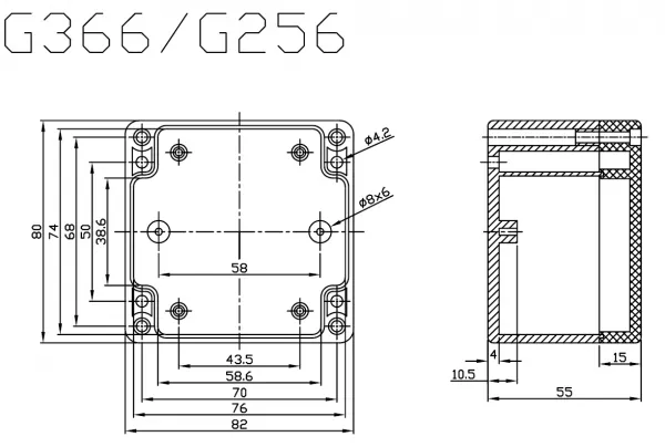 Gehäuse ABS G366 IP65 grau 82 x 80 x 55mm