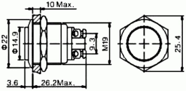 22mm Drucktaster Taster Vollmetal 1x Schliesser max 48V 2A