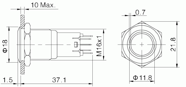 Drucktaster Taster R1600 0,5A/230V SPDT ON - (ON) V16-11-S