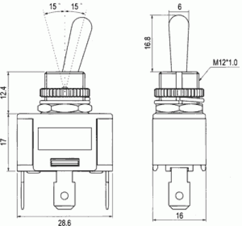 Leistungs Kippschalter schwarz mit Mittelstellung EIN-AUS-EIN R13-416