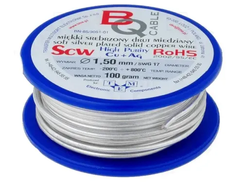 VS SCW-1.50/500 (2,67EUR pro 1m) Kupferdraht versilbert 1,5mm ca 30m auf Spule KKS015-500