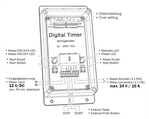 Digitales Zeitrelais Zeitschalter 12V DC max 10A einstellbar ca 1 Sek. bis 2047 Min. Kemo M113D