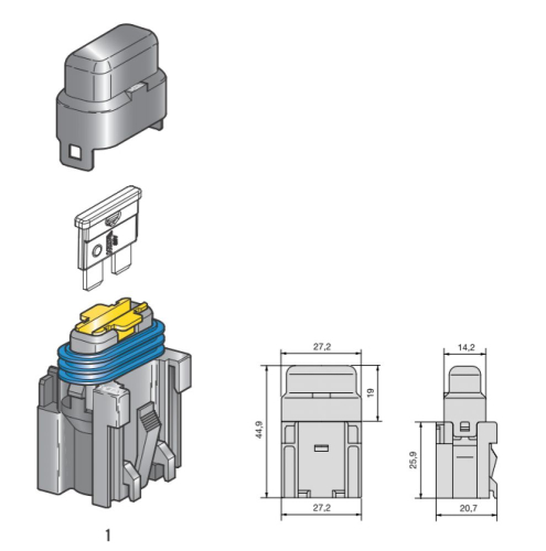 UNIVAL 25A MTA - Sicherung: Schmelz, 25A; 32VDC; KFZ; 19mm; UNIVAL; AMF-25A