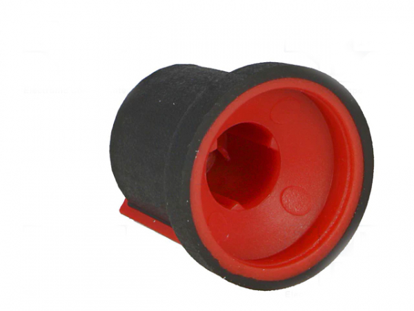 Drehknopf schwarz mit roter Feingummiauflage für 6mm Aufnahme