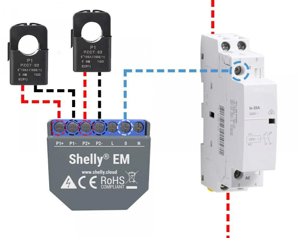 Shelly® EM 2-Kanal Energiemessgerät Smart Wifi WLAN Funk ohne Messzangen