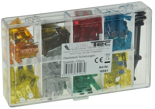 KFZ Flachstecksicherungs-Sortiment 7 Sicherungswerte 5A - 30A inkl Sicherungszieher Tool 100-teilig