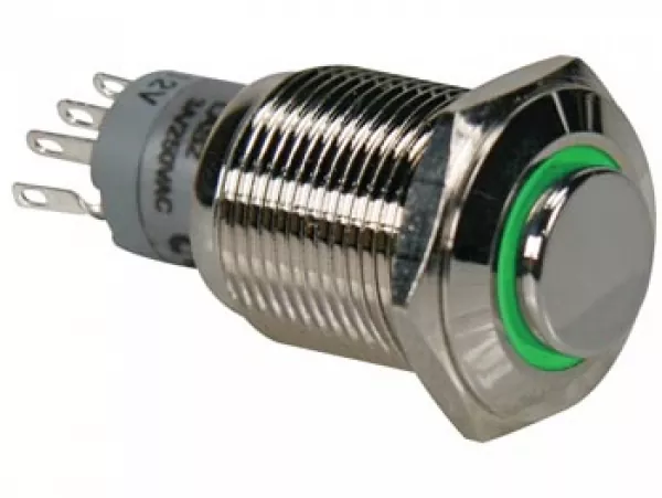 Drucktaster 16mm 1x UM (Wechselkontakt) 0,5A 230V AC grün beleuchteter Ring