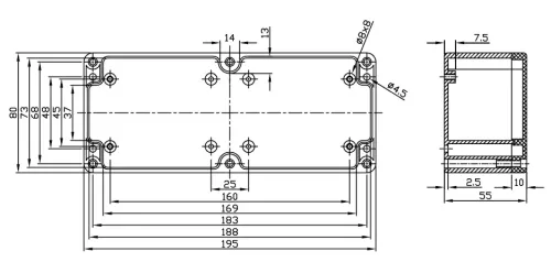 ABS Kunststoff Gehäuse G346 IP65 grau 195 x 80 x 55mm