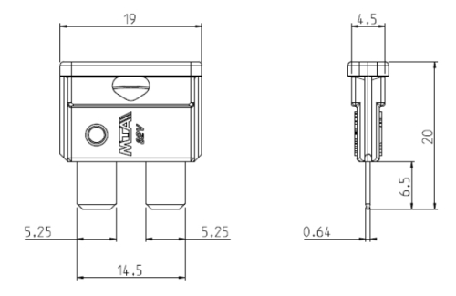 UNIVAL 25A MTA - Sicherung: Schmelz, 25A; 32VDC; KFZ; 19mm; UNIVAL; AMF-25A