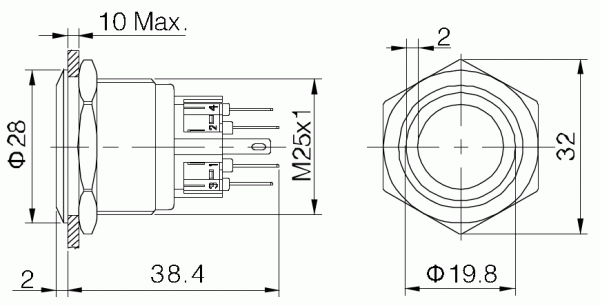 Vandalismusschutz Drucktaster Taster max 5A max 230V blau beleuchteter Ring Edelstahl