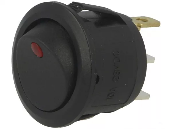 Wippenschalter schwarz Rund mit roter Kontroll LED für 24V DC OFF - ON