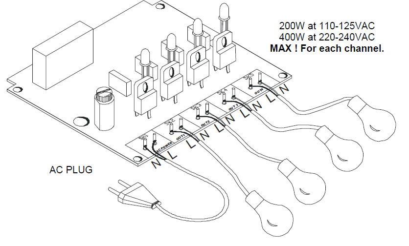 WHADDA WSL8032 4 Kanal Lauflicht 230V AC max 4x 400Watt K8032 Velleman  Bausatz