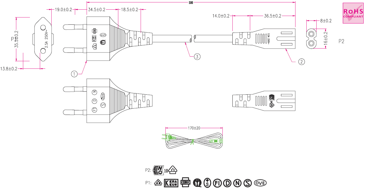 2-polige Stromkabel-Verlängerung 5M – Euro-Stecker Typ C auf Euro-Kupplung  – Flachstecker-Verlängerungskabel 5M – Reiner Kupferdraht 0,75 mm² 250 V/2,5  A – Schwarz: : Elektronik & Foto