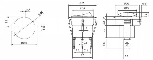 5 Stück runder Wipp schalter ein aus spst 20mm Mini-Kippschalter