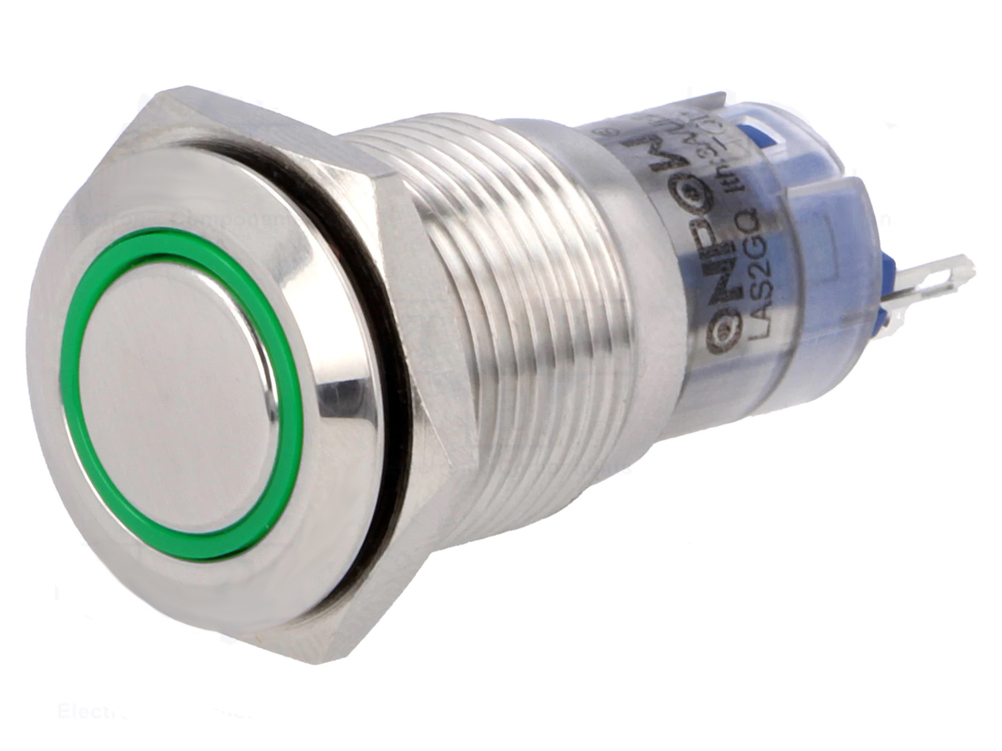 Taster (Wechsler), mit 12V LED-Ring grün, 16mm, 3 A/250V AC, Lötanschlüsse,  IP67