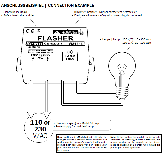 Blinker langsam regelbar 230V~ M114N Kemo zb für einen Leuchtturm