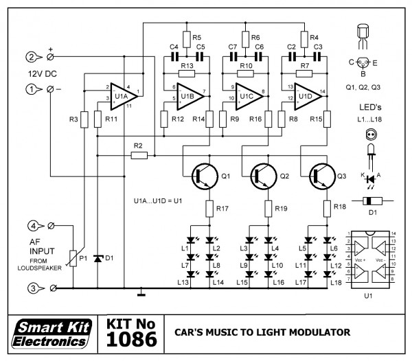 LED KFZ 3 Kanal Lichtorgel für 12V DC B1086 Smart Kit ...