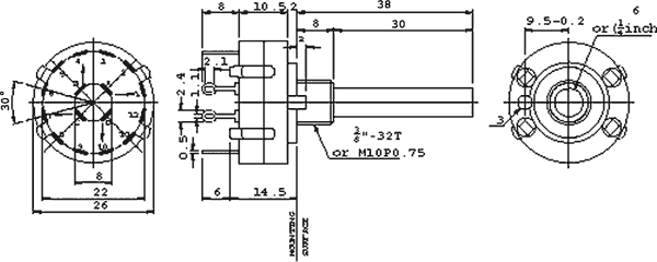 Stufenschalter 3P4T Drehschalter 3 Pole 4 Positionen 250V / 0,3A Rotary  Switch