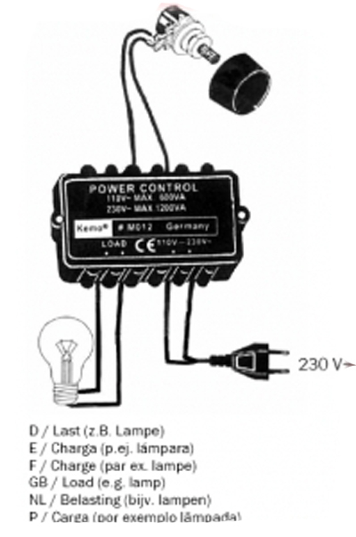 Motorenregler Lampenregler Dimmer 230V max 3A 600Watt M012 Kemo Motorenregler Lampenregler Dimmer 230V max 3A 600Watt M012 Kemo