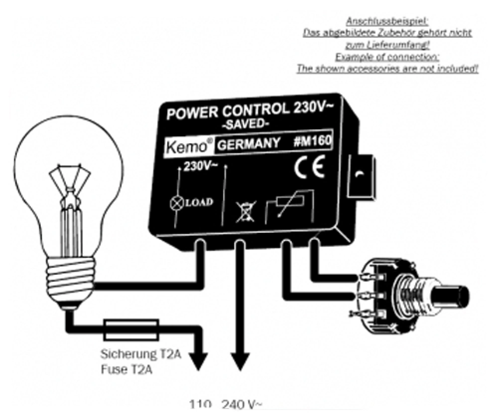 Phasenabschnittsregler Dimmer 110V - 240V~ M160 Kemo Phasenabschnittsregler Dimmer 110V - 240V~ M160 Kemo
