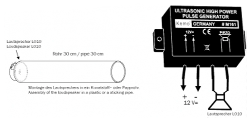 Ultraschall Generator Power Kanone Tier vergrämung verjagen 12V M161 Kemo