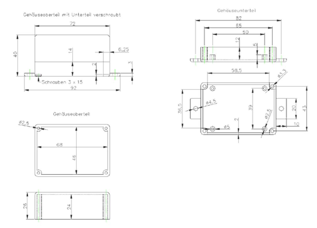 Kunststoff Gehäuse G024 schwarz 72 x 50 x 40 mm Kemo